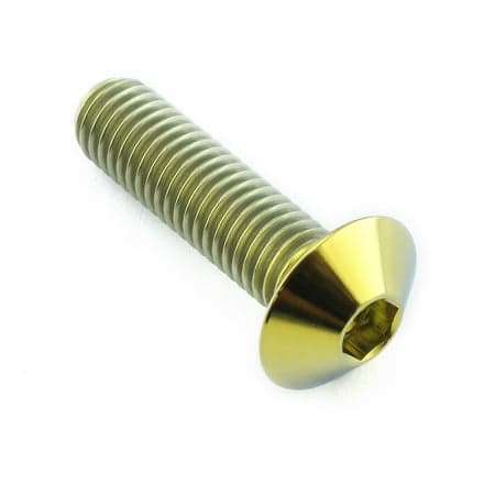 Gold titanium dome head bolt with M8 x 1.25mm threading, 16mm head diameter, and 30mm length, featuring a hexagonal socket for easy installation.