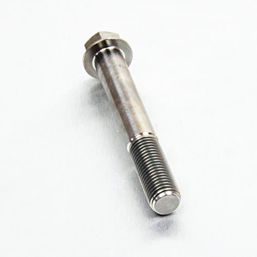 Flanged hex head titanium bolt in natural finish, measuring M10 x 1.25mm x 75mm with a 24mm flange, featuring a smooth shaft and hexagonal head for secure fastening.