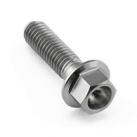 Flanged hex head titanium bolt in natural finish, measuring M6 x 1.00mm x 22mm, featuring a smooth shaft and a hexagonal nut for secure fastening.