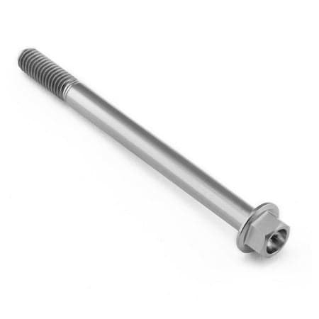 Flanged hex head titanium bolt in natural finish, measuring M6 x 1.00mm x 75mm, featuring a smooth shaft and a hexagonal drive for easy installation.