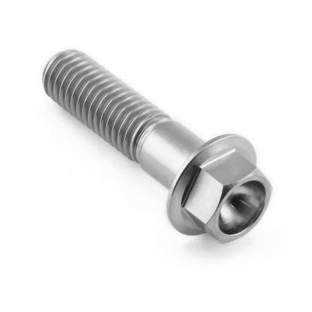 Flanged hex head titanium bolt in natural finish, measuring M8 x 1.25mm x 32mm, featuring a smooth shaft and a hexagonal head for easy installation.