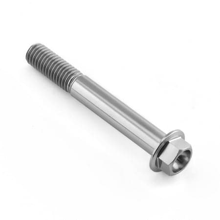 Flanged hex head titanium bolt in natural finish, measuring M8 x 1.25mm x 60mm, featuring a smooth shaft and prominent hexagonal head for easy installation.