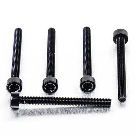 Five black alloy parallel Allen head bolts, each measuring M3 x 0.50mm x 30mm, featuring a smooth finish and hexagonal socket for easy installation.