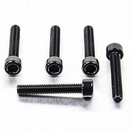 Five black alloy parallel Allen head bolts, each measuring M6 x 1.00mm x 35mm, featuring a sleek finish and a hexagonal socket for easy installation.