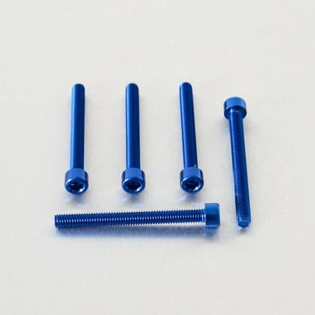 Five blue alloy parallel Allen head bolts, each measuring M6 x 1.00mm x 60mm, showcasing a smooth finish and hexagonal socket design.