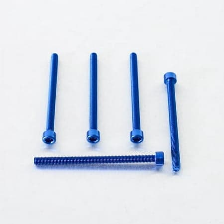 Five blue alloy parallel Allen head bolts, each measuring M6 x 1.00mm x 85mm, showcasing a smooth finish and hexagonal socket for easy installation.