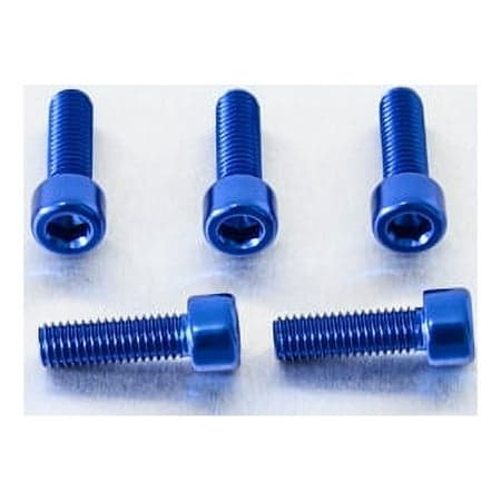Five blue alloy parallel Allen head bolts, each measuring M8 x 1.25mm x 25mm, showcasing a shiny finish and hexagonal socket for easy installation.