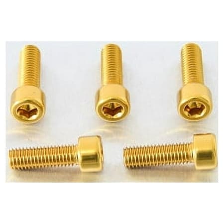 Five gold alloy parallel Allen head bolts, M8 x 1.25mm x 25mm, showcasing a shiny finish and hexagonal drive for easy installation.