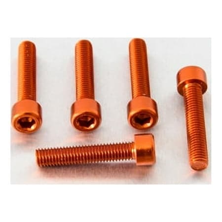 Five orange alloy parallel Allen head bolts, each measuring M8 x 1.25mm x 40mm, showcasing a shiny finish and hexagonal socket for easy installation.