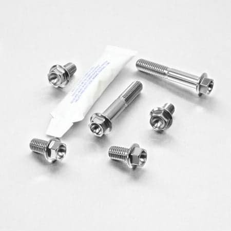 Pro-Bolt Stainless Steel Crash Bar Mount Bolt Kit in silver, featuring six bolts with hex heads and a tube of thread-locking adhesive.