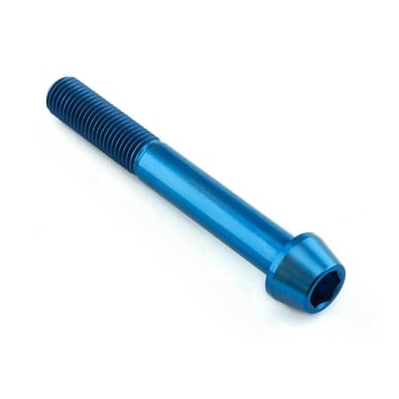 Pro-Bolt tapered Allen head titanium bolt in blue, measuring M10 x 1.25mm x 75mm with a 30mm thread length, featuring a smooth finish and hexagonal socket for easy installation.