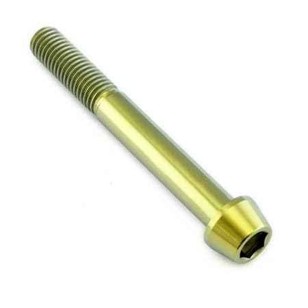 Gold titanium M10 tapered Allen head bolt, measuring 80mm in length with a 25mm thread, featuring a smooth, shiny finish and hexagonal socket for easy installation.