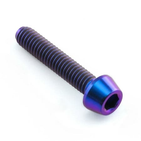 Purple titanium tapered Allen head bolt, measuring M4 x 0.70mm x 20mm, featuring a sleek finish and hexagonal socket for easy installation.