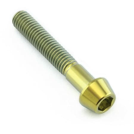 Gold titanium tapered Allen head bolt, measuring M5 x 0.80mm x 30mm, featuring a smooth shaft and hexagonal socket for easy installation.