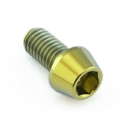 Gold titanium tapered Allen head bolt, M6 x 1.00mm x 12mm, featuring a shiny finish and hexagonal socket for easy installation.