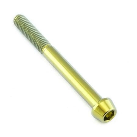 Gold titanium tapered Allen head bolt, measuring M6 x 1.00mm x 60mm, featuring a smooth finish and hexagonal socket for easy installation.