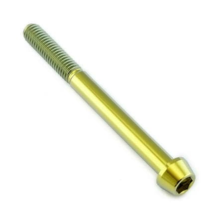 Gold titanium tapered Allen head bolt, measuring M6 x 1.00mm x 65mm with a 25mm length, featuring a smooth finish and hexagonal socket for easy installation.