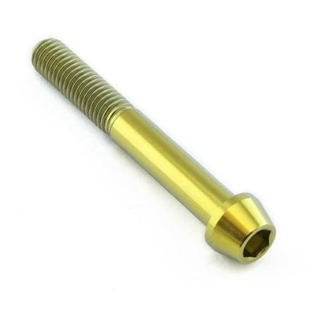 Gold titanium tapered Allen head bolt, measuring M8 x 1.25mm x 60mm, featuring a smooth finish and hexagonal socket for easy installation.