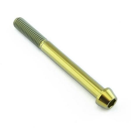 Gold titanium tapered Allen head bolt, M8 x 1.25mm x 80mm length, featuring a smooth finish and distinct threading along the shaft for secure fastening.
