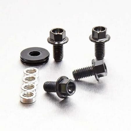 Pro-Bolt Titanium Chain Guard Bolt Kit featuring black titanium bolts, washers, and spacers, designed for durability and lightweight performance.