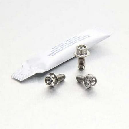 Pro-Bolt Titanium Chain Guard Bolt Kit featuring three blue bolts with a shiny finish, accompanied by a small packet, ideal for enhancing motorcycle aesthetics and performance.