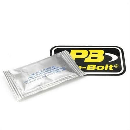 Blue titanium clip-on handlebar pinch bolt kit by Pro-Bolt, featuring a sleek design, durable material, and includes an anti-seize compound packet and branded sticker.