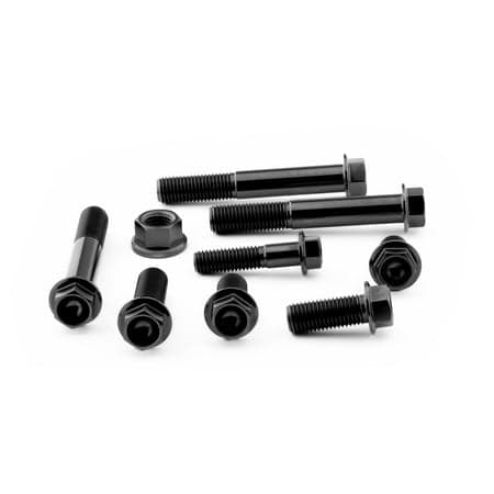 Pro-Bolt Titanium Crash Bar Mount Bolt Kit featuring black titanium bolts and nuts, designed for durability and strength, arranged neatly in a set.