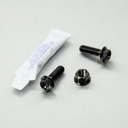 Pro-Bolt Titanium Engine Mounting Bolt Kit in black, featuring three black titanium bolts and a matching nut, accompanied by a small packet of thread locker.
