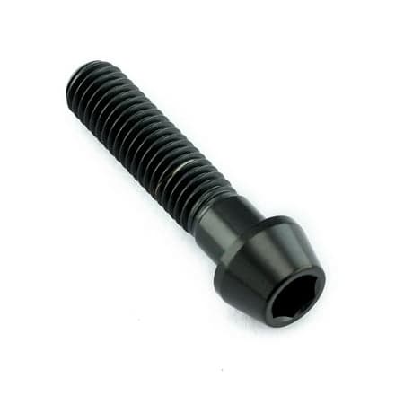Black titanium gear lever pivot bolt with a smooth, rounded head and a textured, spiral thread for secure fastening, designed for durability and performance.