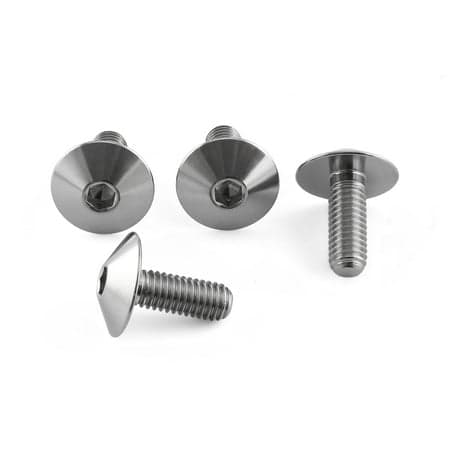 Pro-Bolt Titanium Number Plate Mounting Bolt Kit in silver, featuring four sleek, rounded bolts with hexagonal heads and threaded shafts for secure attachment.