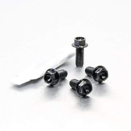 Pro-Bolt Titanium Pillion Footrest Hanger Bolt Kit in black, featuring four black titanium bolts with hex heads and a washer, designed for durability and lightweight performance.