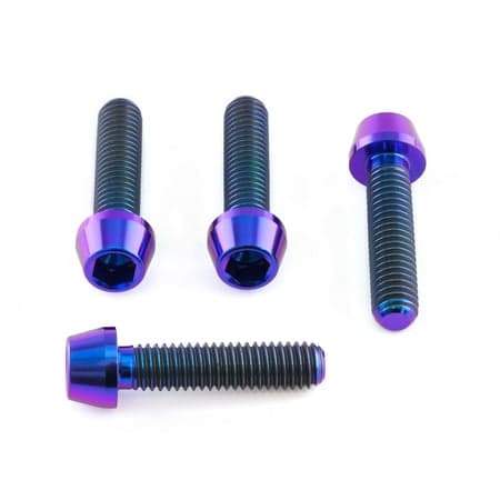 Purple titanium screen and mirror mounting bolts, featuring a shiny finish and hexagonal heads, designed for durability and aesthetic appeal.