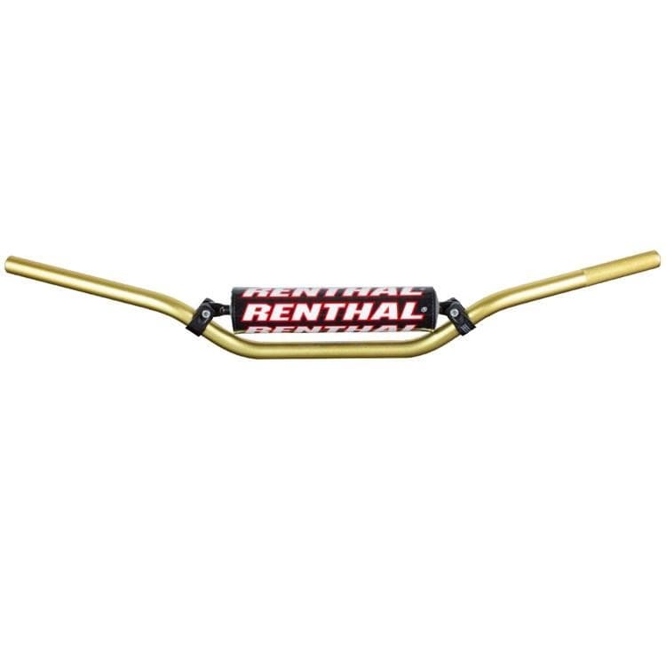 Gold Renthal 809 7/8 RC high bend handlebars featuring a black and red Renthal logo in the center, designed for enhanced grip and control.