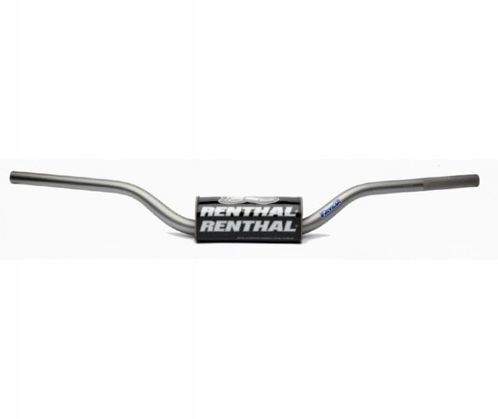 Grey Renthal Volant 1 1/8" MX Fatbar handlebars with a curved design, featuring a black logo in the center and made from lightweight aluminum for durability.