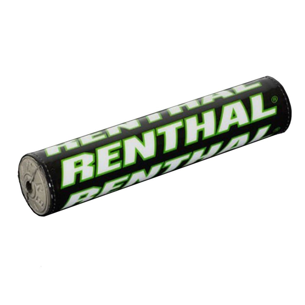 Black bar pad featuring bold green and white "RENTHAL" branding, measuring 205mm (8.5 inches), designed for mini SX bikes.