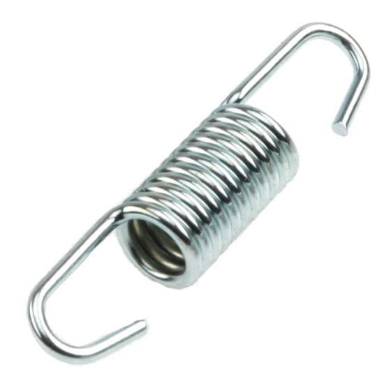 RFX Exhaust Spring in silver, made of metal, featuring a coiled design with two hook ends, measuring 83mm in length for secure exhaust attachment.