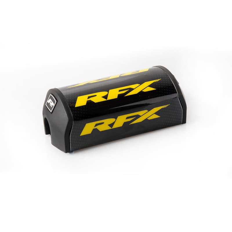 Black and yellow RFX Pro 2.0 F7 taper bar pad, featuring a sleek design with prominent yellow "RFX" branding, made from durable material, measuring 28.6mm.