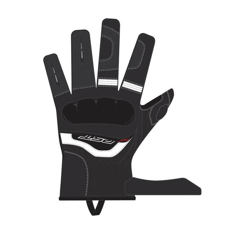 Black and white mesh motorcycle gloves for women, featuring reinforced knuckles, finger ventilation, and a snug fit, designed for comfort and protection in size XS.