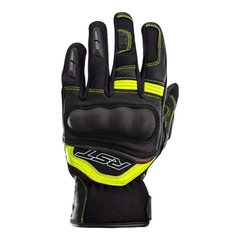 Black and yellow RST Urban Air 3 Mesh Motorcycle Gloves in size L for men, featuring a breathable mesh design, padded knuckles, and reinforced palm for enhanced grip and protection.