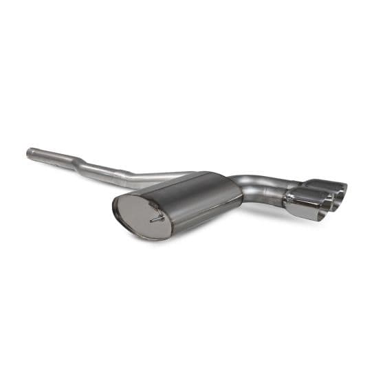 Scorpion Non-Resonated 2.75" GPF Back Exhaust System featuring a polished stainless steel muffler and two 100mm round Daytona polished tailpipes.