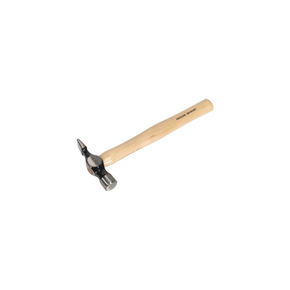 Warrington/joiners hammer with a 16oz steel head, polished finish, and a smooth hickory shaft, featuring a curved claw for pulling nails and a flat striking face.