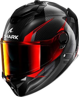 Black and red Shark Spartan GT Pro Carbon full face helmet in size XXL, featuring a sleek design, carbon fiber texture, and a tinted visor for enhanced visibility.