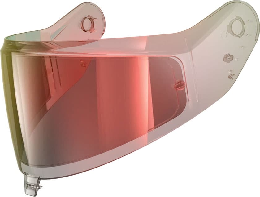 Mirrored shield in a sleek design, featuring a gradient tint with a smooth, transparent finish, compatible with Shark helmets, showcasing ventilation holes and a secure attachment mechanism.