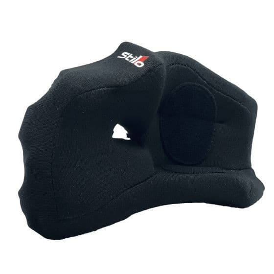 Black fabric cheek pads for Stilo ST6 helmet, featuring a contoured design and soft padding for comfort, with a small Stilo logo on the side.