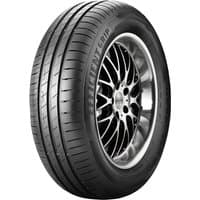 Goodyear EfficientGrip Performance tire, black with sleek tread pattern, 185/55 R16 size, mounted on alloy wheel.
