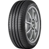 Goodyear EfficientGrip Performance 2 tire, 205/55 R17, black with sleek tread pattern and silver alloy wheel.
