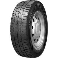 Kumho Winter PorTran CW51 tire, black tread with deep grooves, sidewall branding, mounted on a silver metal rim.