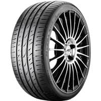 Nexen N Fera SU4 tire, black with detailed tread pattern, mounted on a sleek black and silver alloy wheel.