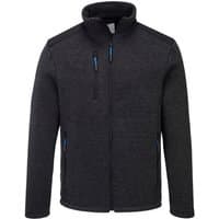 Grey Portwest KX3 Performance Fleece, XL, with high collar, zippered chest pocket, and blue-accented side pockets.