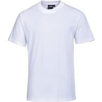 White Portwest Turin Premium T-Shirt, XS, short-sleeved, crew neck, plain design.